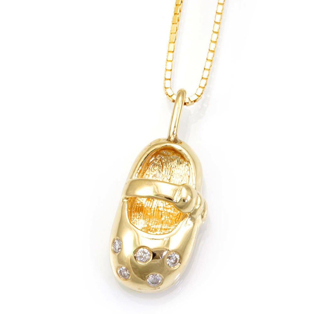Baby Shoe Diamond Pendant in 14K Yellow Gold
