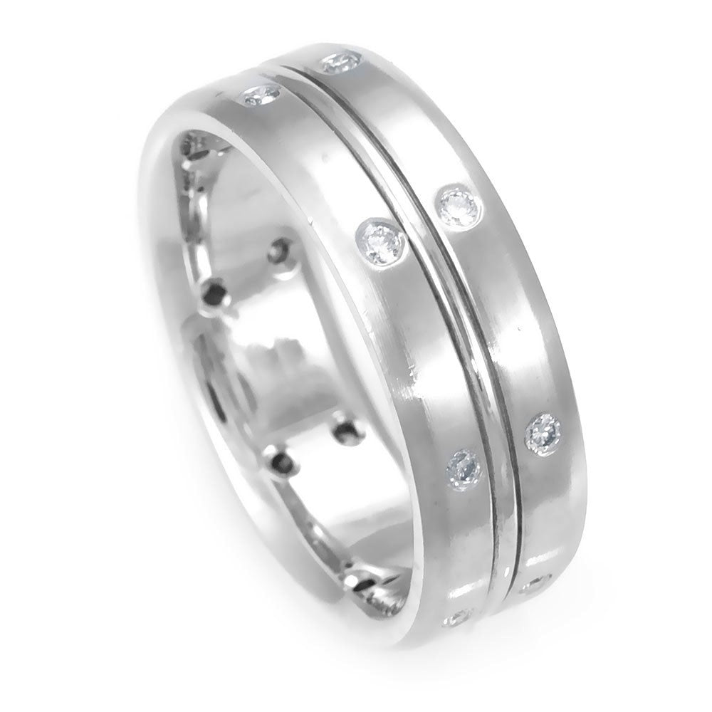 14K White Gold Comfort Fit Band with Round Diamonds
