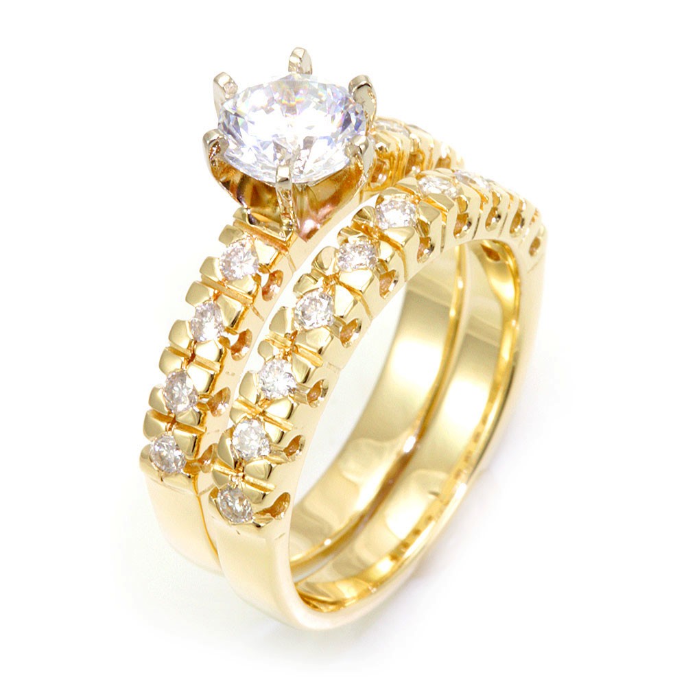 14K Yellow Gold Ring and Band with Round Diamonds