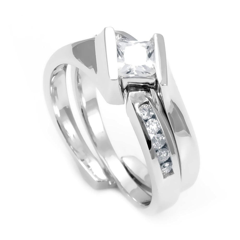 14K White Gold Ring and Band with Round Diamonds