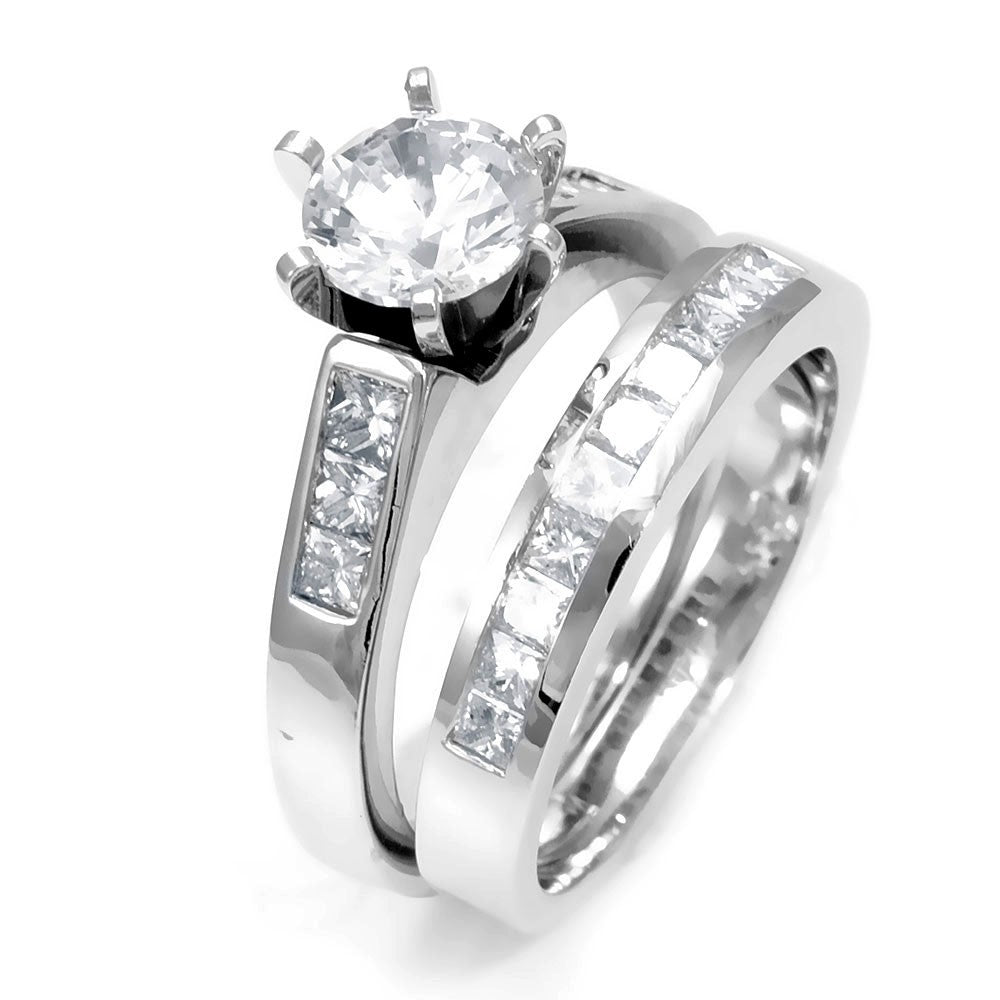 Princess Cut Diamonds Ring and Band in 14K White Gold