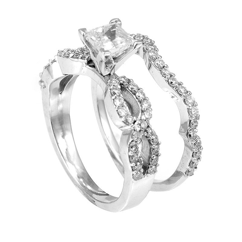 Infinity 14K White Gold Ring and Band with Round Diamonds