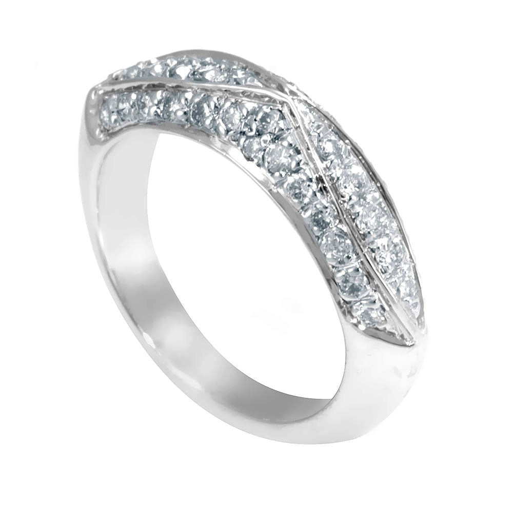 Pave Set Round Diamonds in 14K White Gold Ladies Band