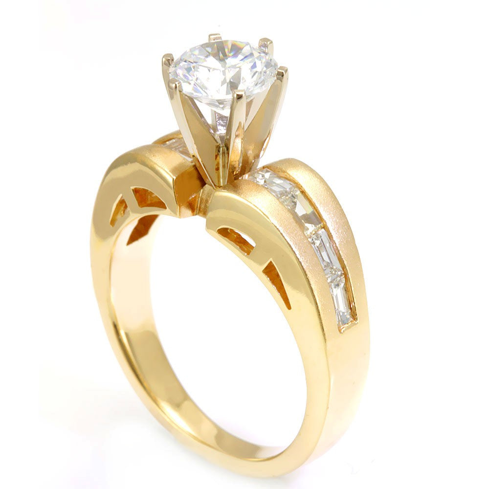 14K Yellow Gold Engagement Ring with Baguette Diamond Side stones