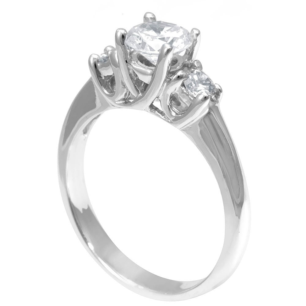 Simple 3 Stone Diamond Engagement Ring in 14K White Gold with CZ Center