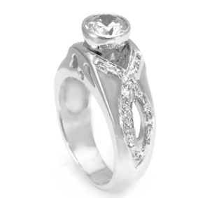 Micro Pave Round Diamond Engagement Ring in 14K White Gold