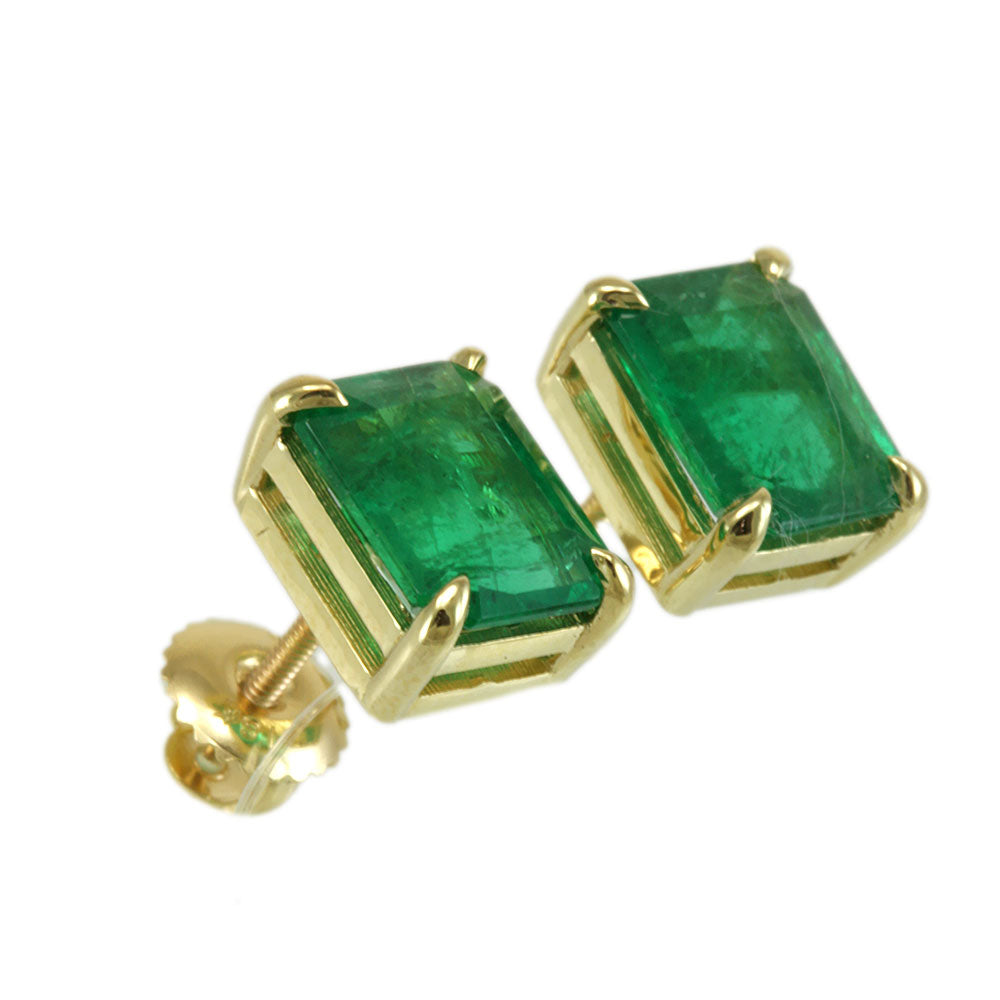 African Emerald Stud Earrings, 14K Yellow Gold Stud Earrings, Emerald Stud Earrings
