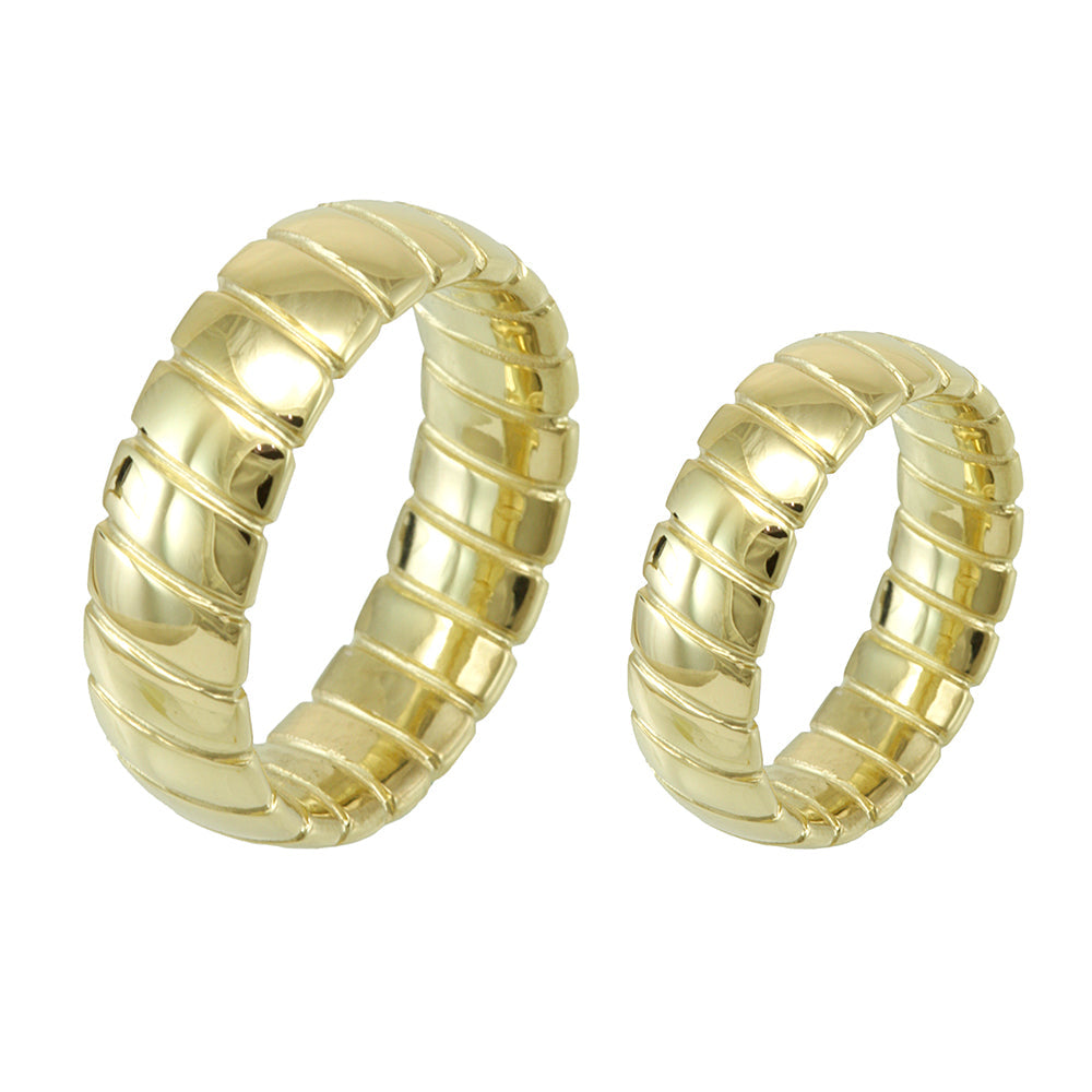 Mens 14K Yellow Gold Wedding Band with Slanted Groove Lines Design, Wedding Bands, Cable Wedding Band