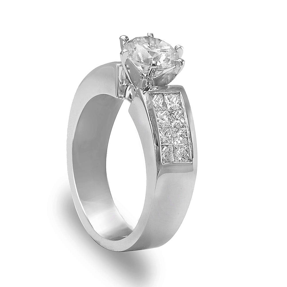 2 Row Princess Cut Diamonds in14K White gold Engagement Ring