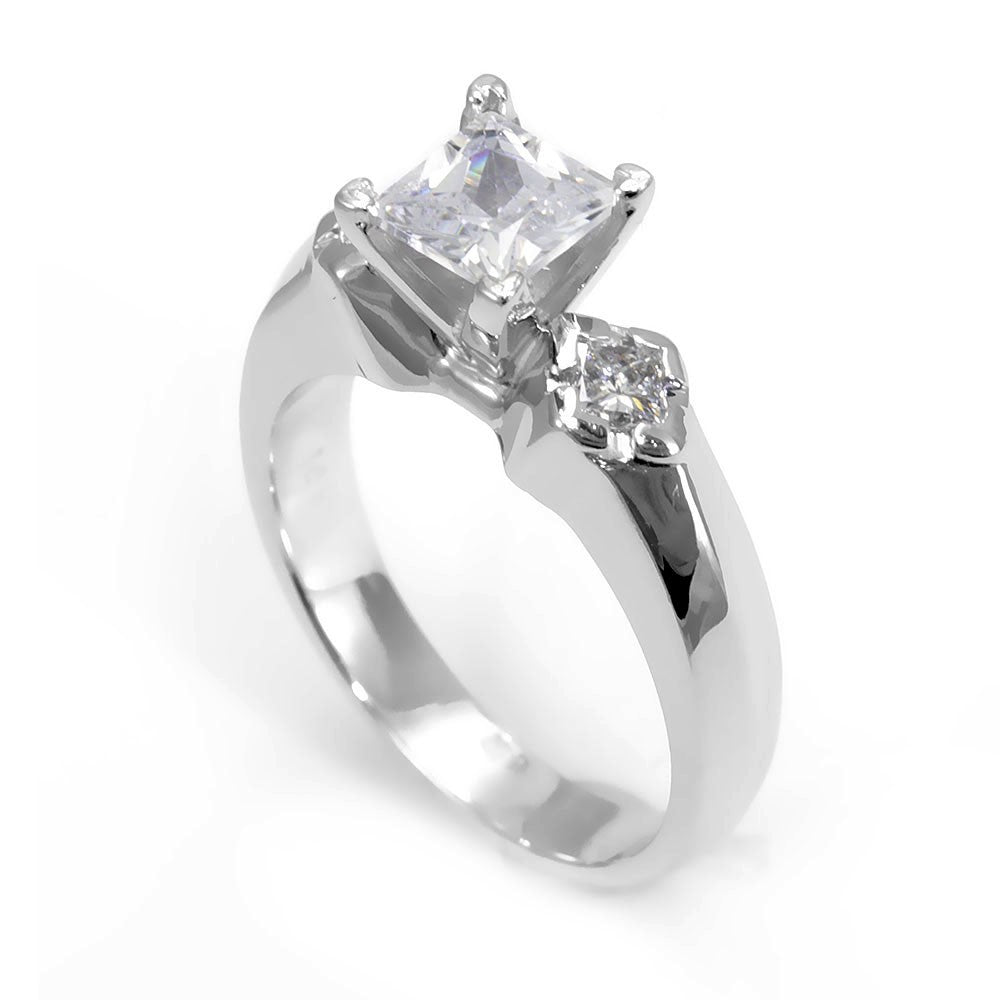 14K White Gold Engagement Ring with Princess Cut Diamond Side Stones