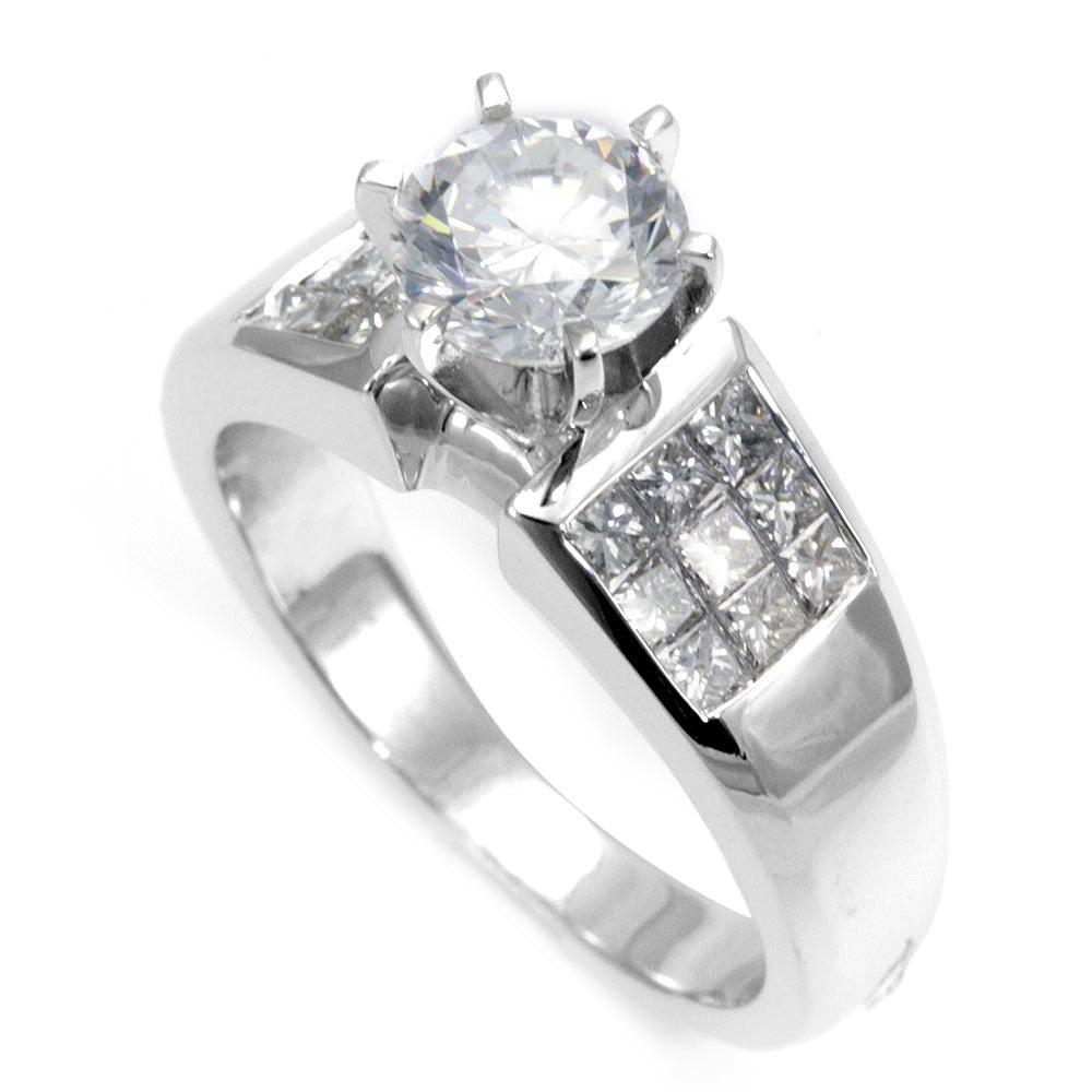 Invisible Set Princess Cut Diamonds in 14K White Gold Engagement Ring