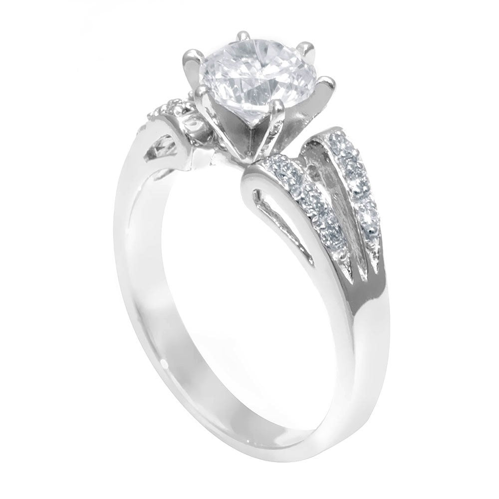 Unique Design Engagement Ring with Pave Set Round Diamonds