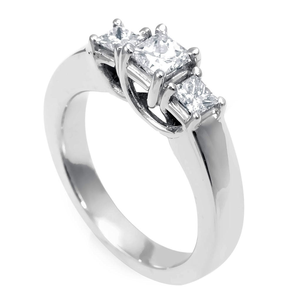 3 Princess Cut Diamond Engagement Ring in 14K White Gold