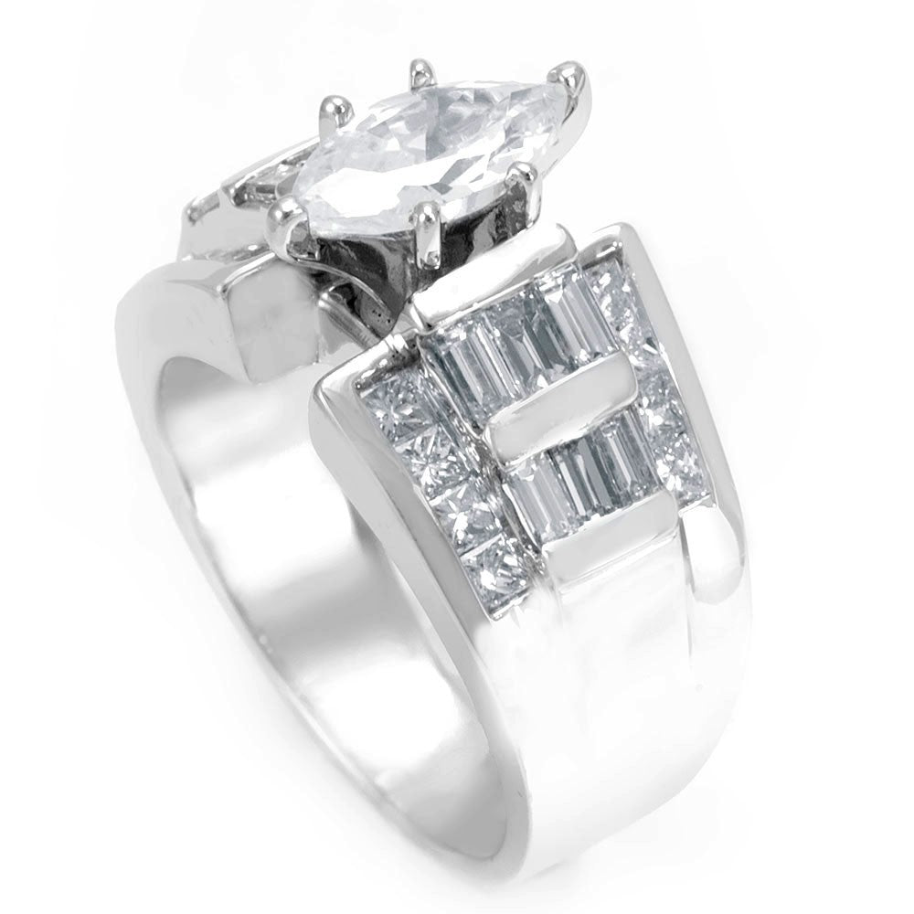 Marquise CZ Center Engagement Ring in 14K White Gold