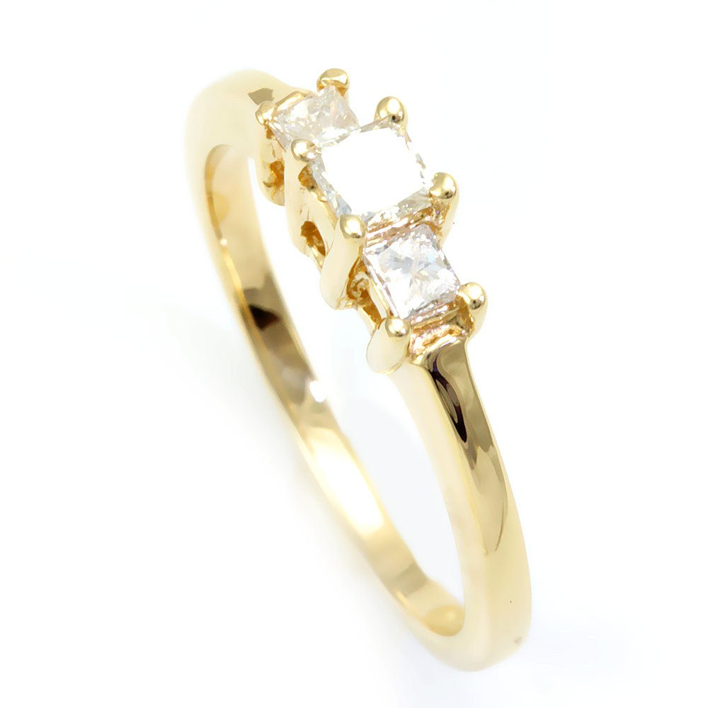 3 Princess Cut Diamond Engagement Ring in 14K Yellow Gold