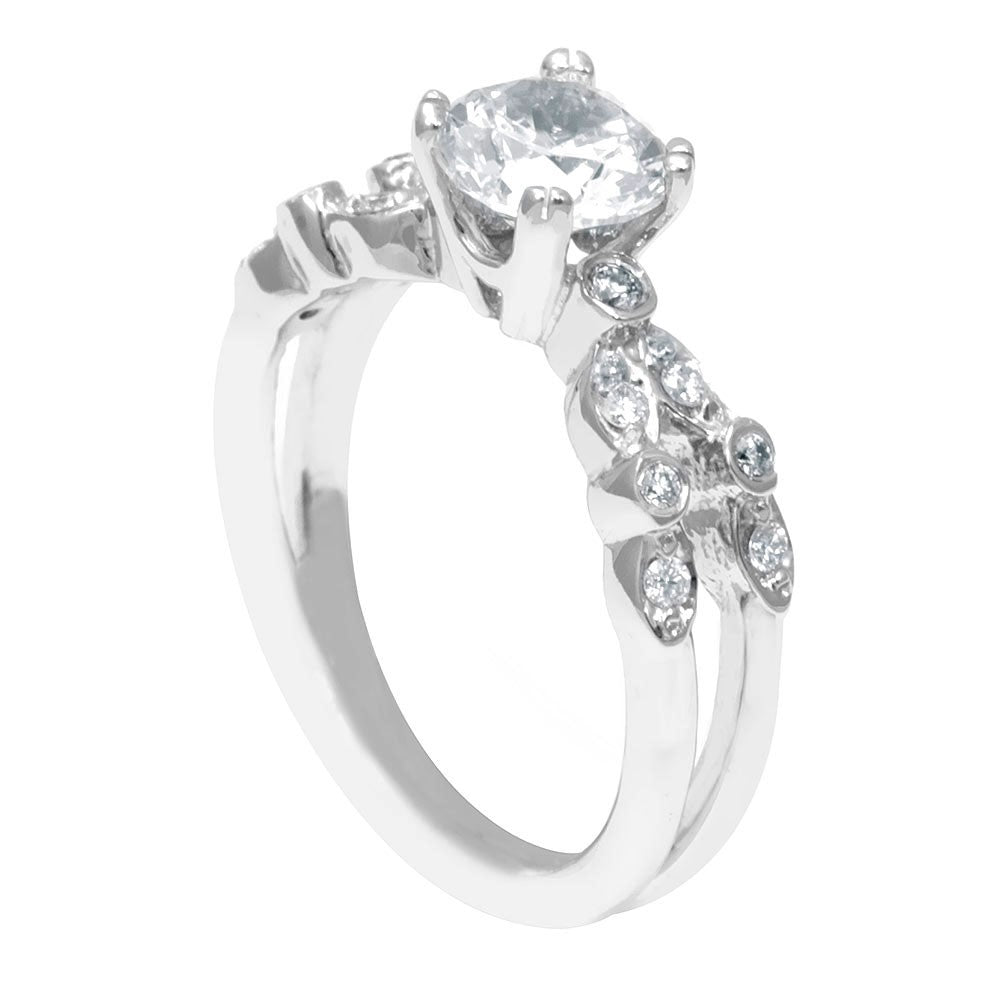 14K White Gold Engagement Ring with Round Diamond Side Stones