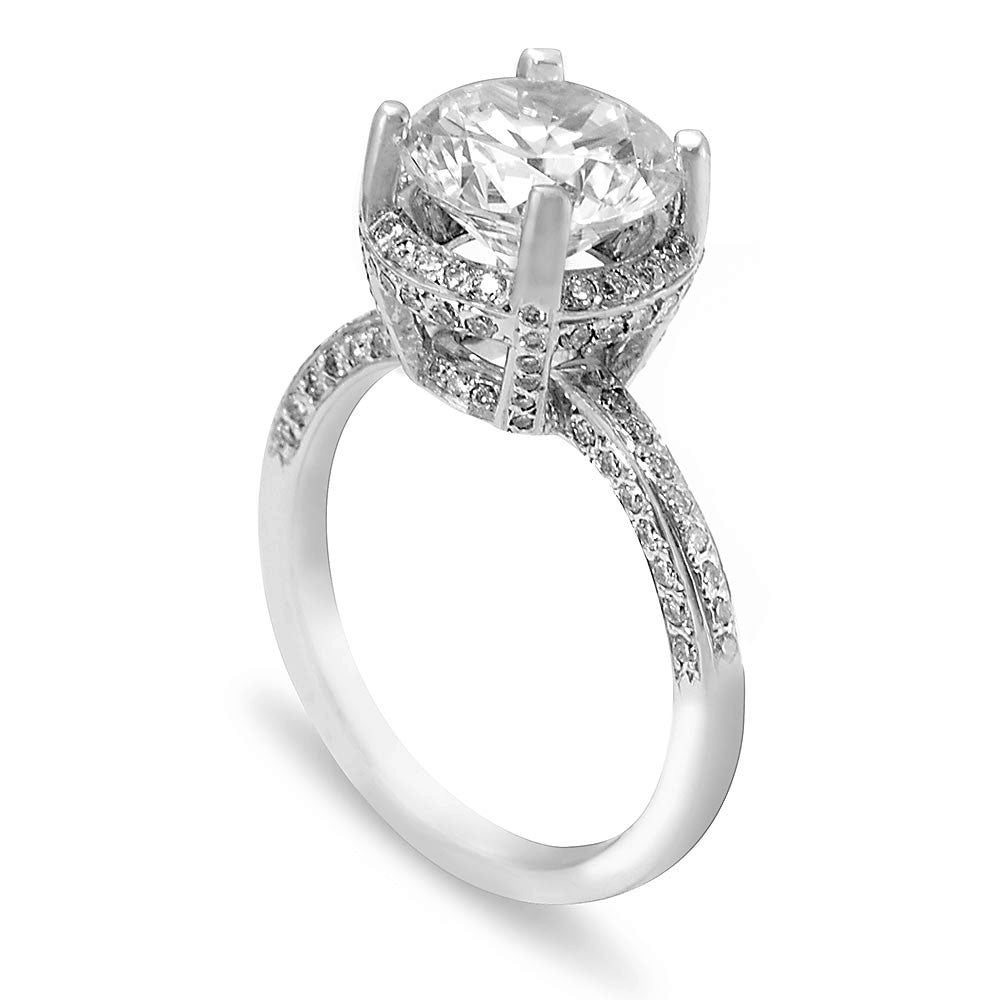 14K White Gold Engagement Ring with Micro Pave Set Round Diamonds