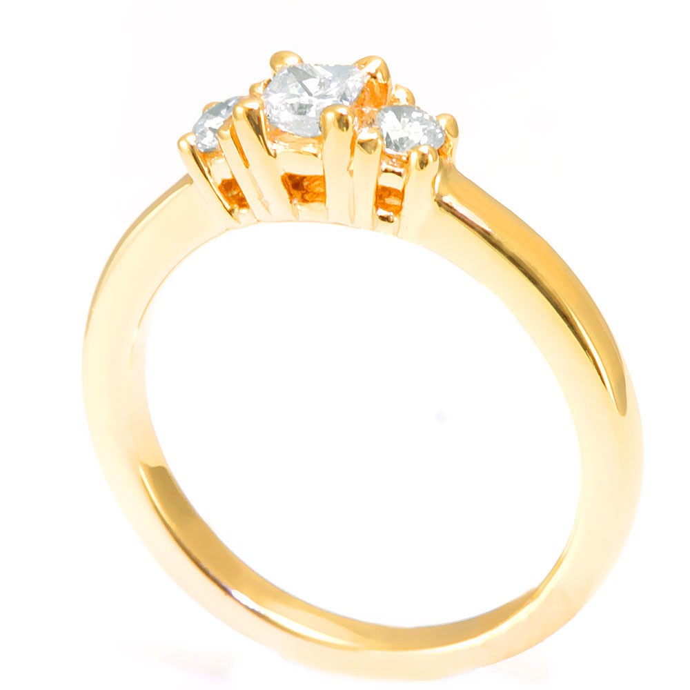 14K Yellow Gold Engagement Ring with Round Side and Princess Cut Diamond Center Stone