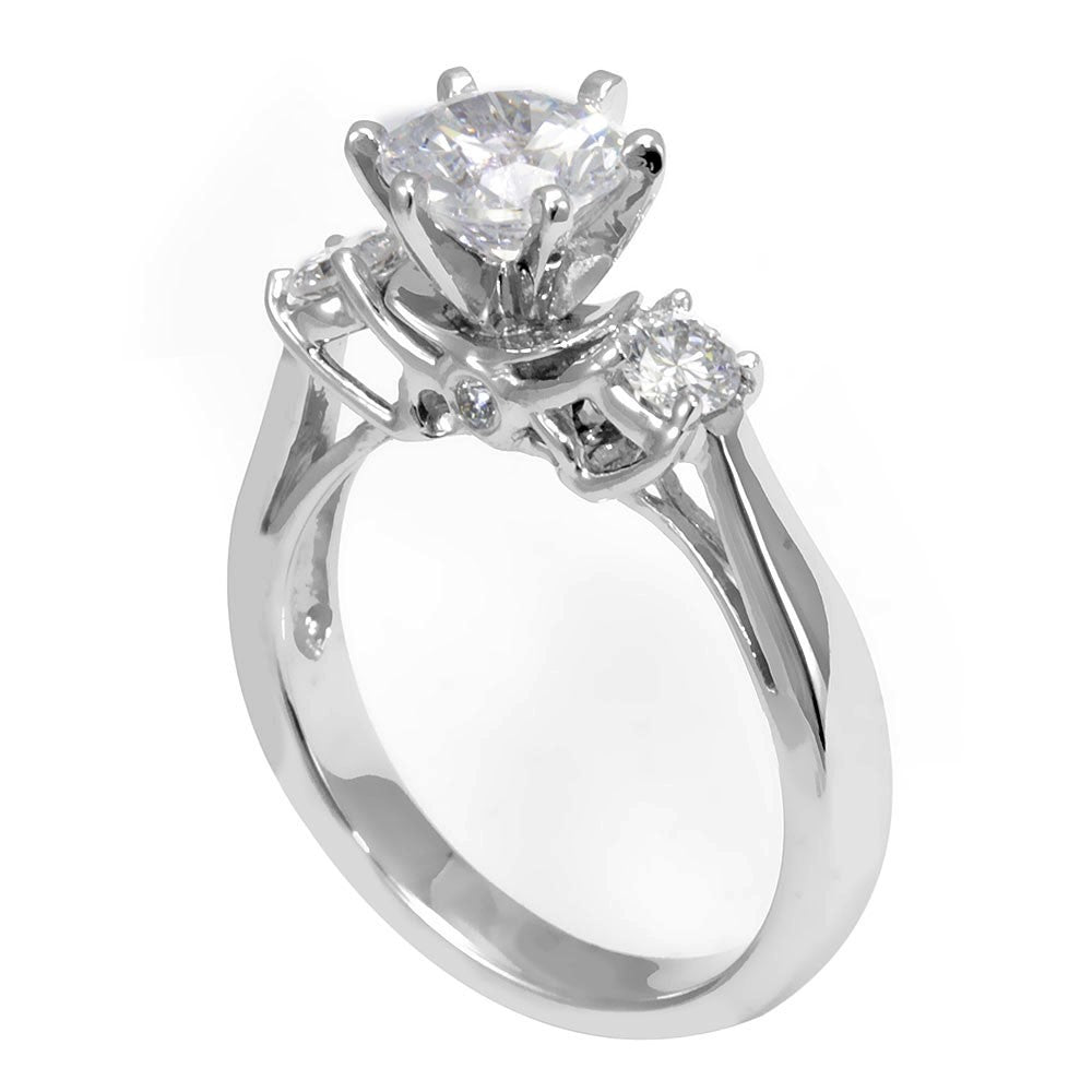 14K White Gold Engagement Ring with Bezel and Prong Set Round Diamond