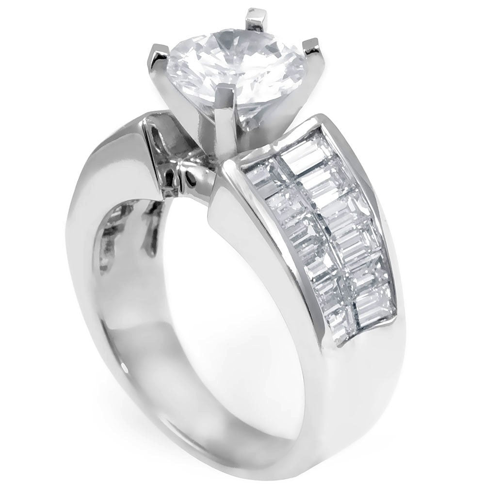 Online White Gold Engagement Ring 14Kwith Baguette Diamond Side Stones