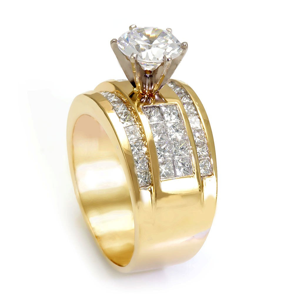 Invisible Set Princess Cut Diamonds in 14K Yellow Gold Engagement Ring