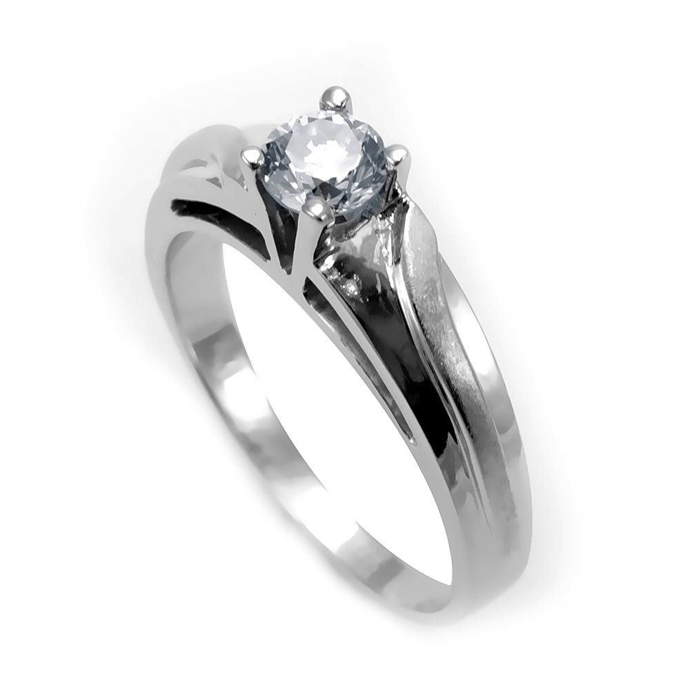 14K White Gold Engagement Ring with Round Diamond Center