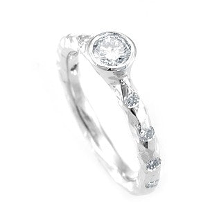 14K White Gold Engagement Ring with Bezel Set Round Diamond Side Stones