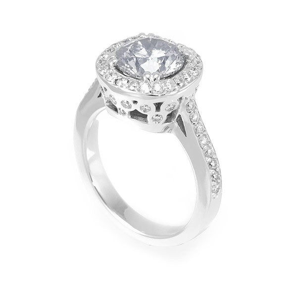 Halo Round Diamond Engagement Ring in 14K White Gold
