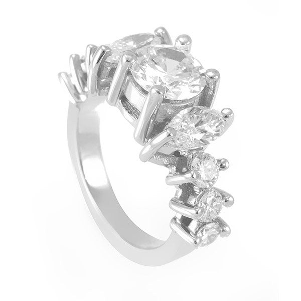 Unique Design Engagement Ring with Marquise and Round Diamonds in 14K White Gold