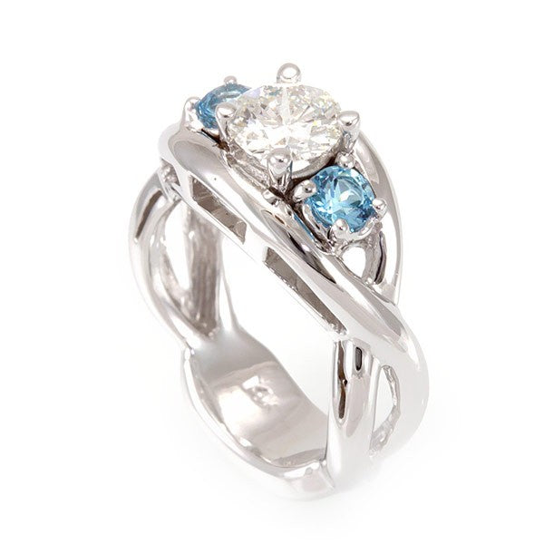 3 Stone Infinity Design Engagement Ring in 14K White Gold with Blue Topaz