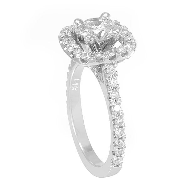 Halo Round Diamond Engagement Ring in 14K White Gold