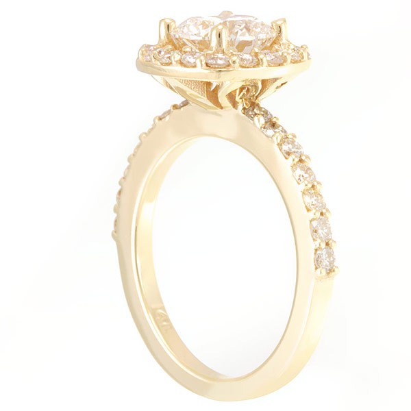 Halo Round Diamond Engagement Ring in 14K Yellow Gold