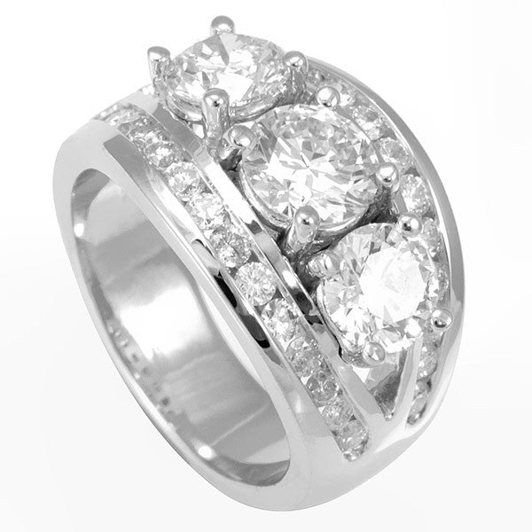 3 Stone Engagement Ring 14K White Gold with Channel Set Round Diamond