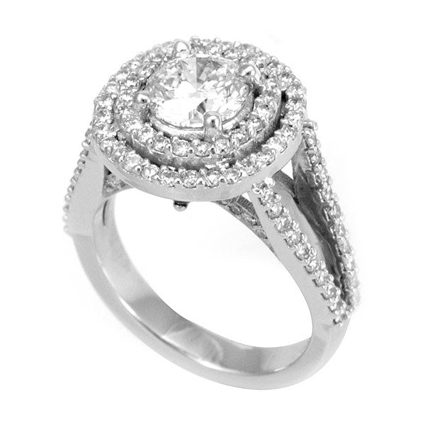 Double Halo Engagement Ring in 14K White Gold