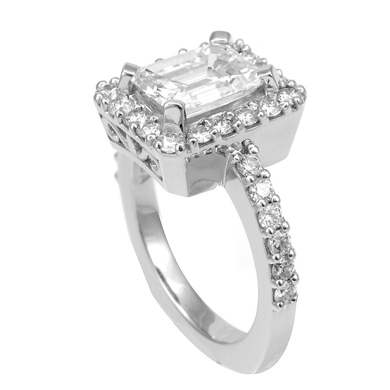 14K White Gold Engagement Ring with Emerald Cut CZ center