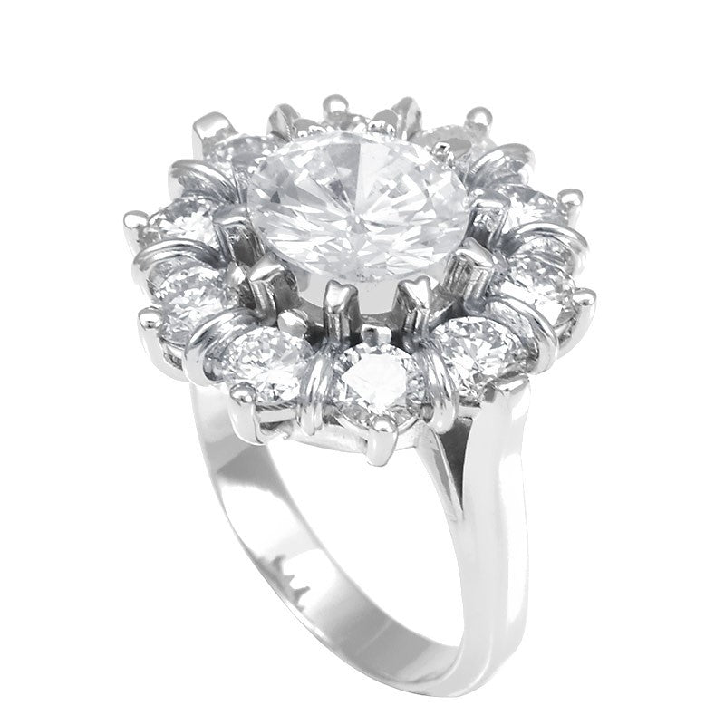 14K White Gold Diamond Floral, Cluster Engagement Ring
