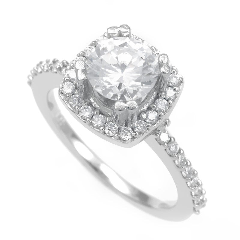 14K White Gold Engagement Ring with Round Diamond Center