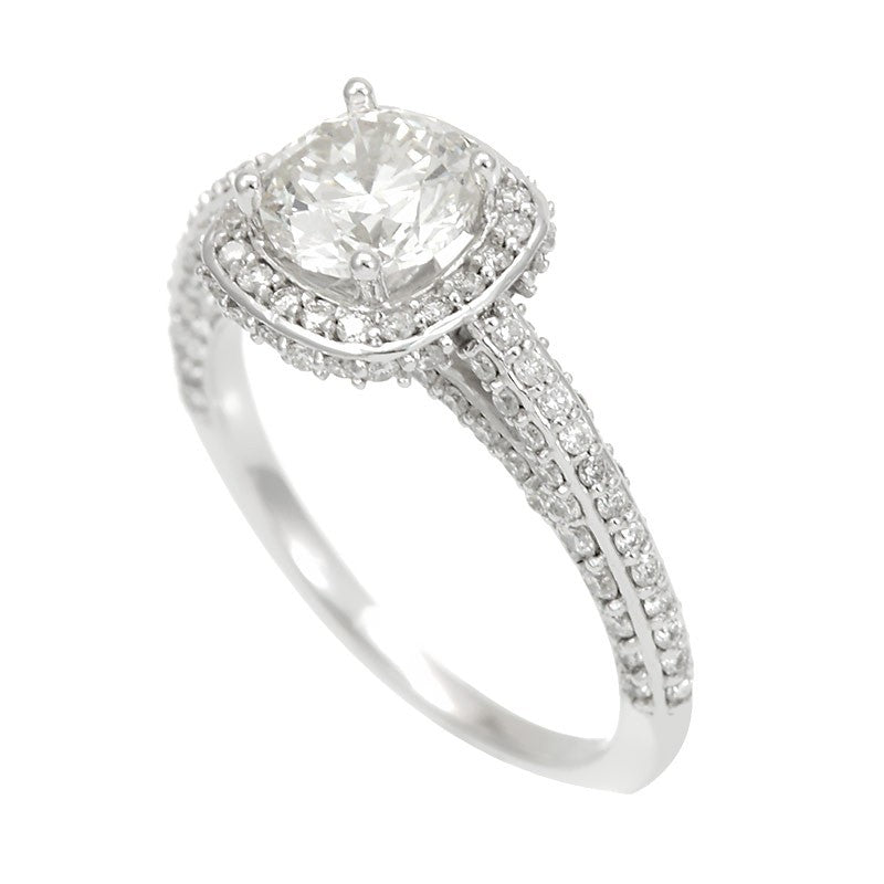 14K White Gold Halo Engagement Ring with Round Diamonds