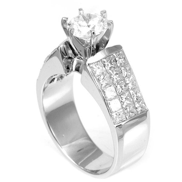 Invisible Set Princess Cut Diamonds in 14K White Gold Engagement Ring