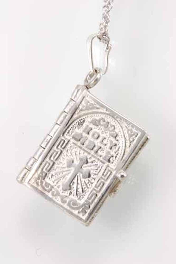 English Holy Bible Book Charm Pendant in Silver