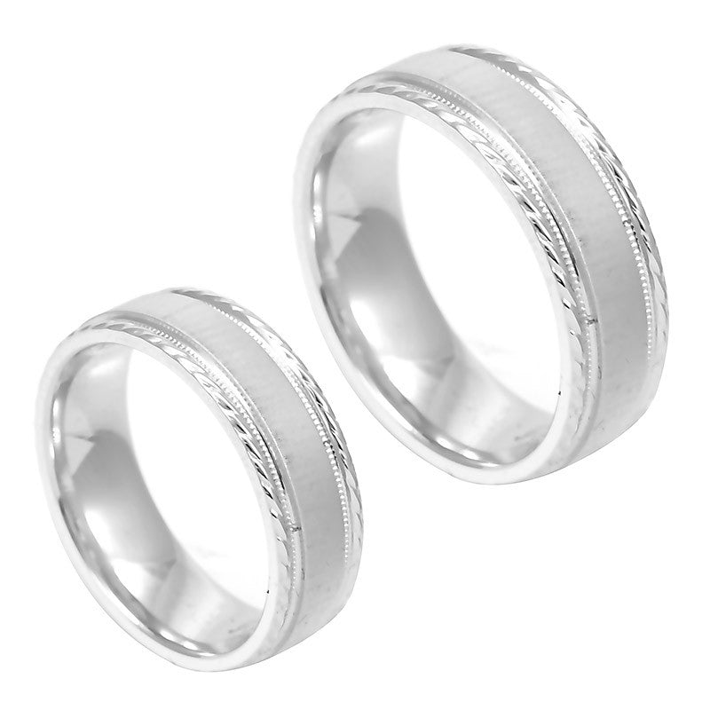 14K White Gold Comfort Fit Band with Engraving and Milgrain Design