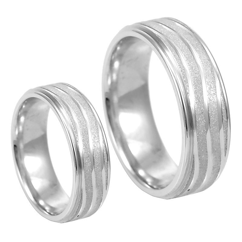 14K White Gold Comfort Fit Band with Sandblast Wavy Lines Design