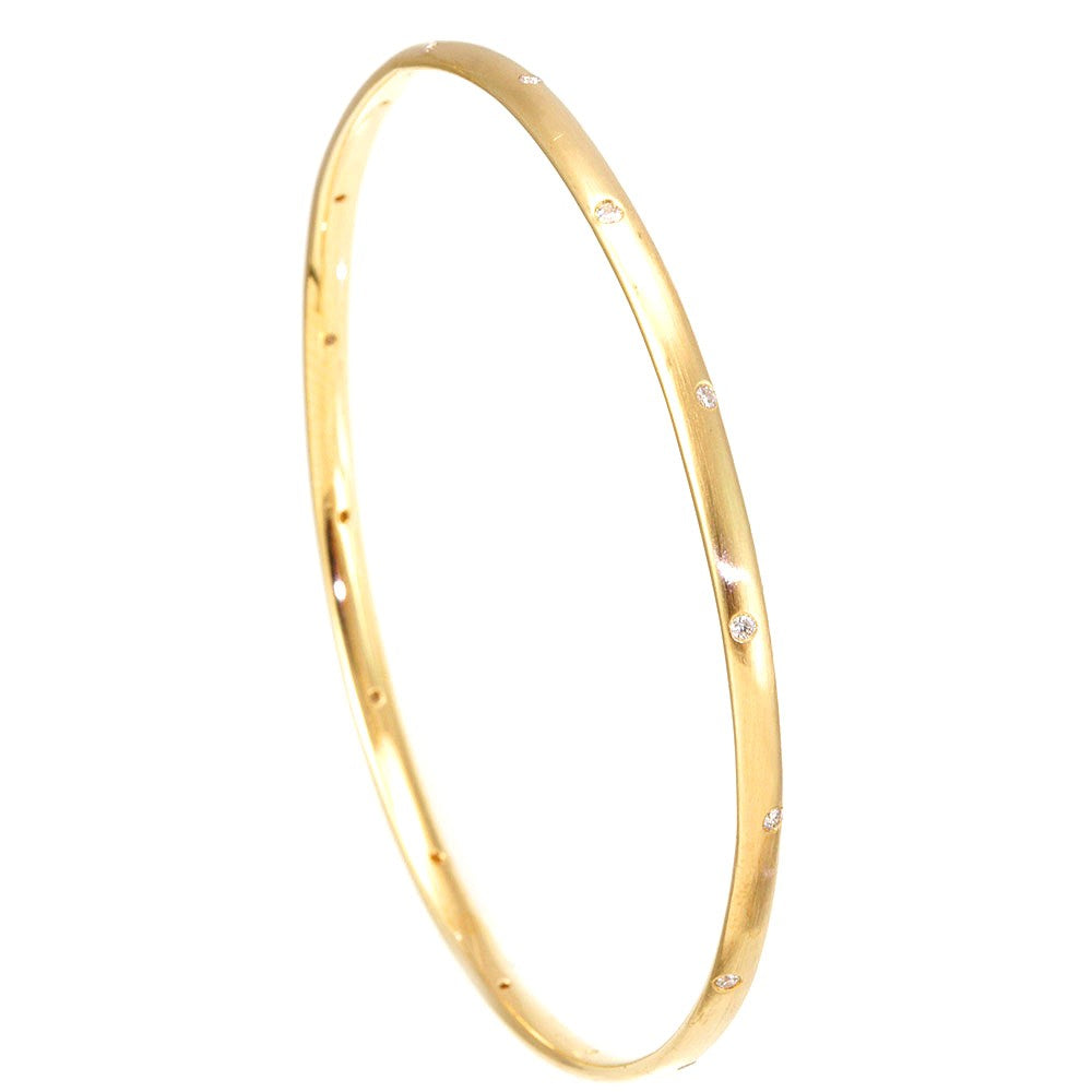 Bangle Bracelet with Round Diamond cast in 14K Yellow Gold