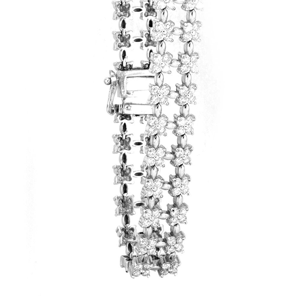 Flower Design Diamond Double Tennis Bracelet in 14K White Gold