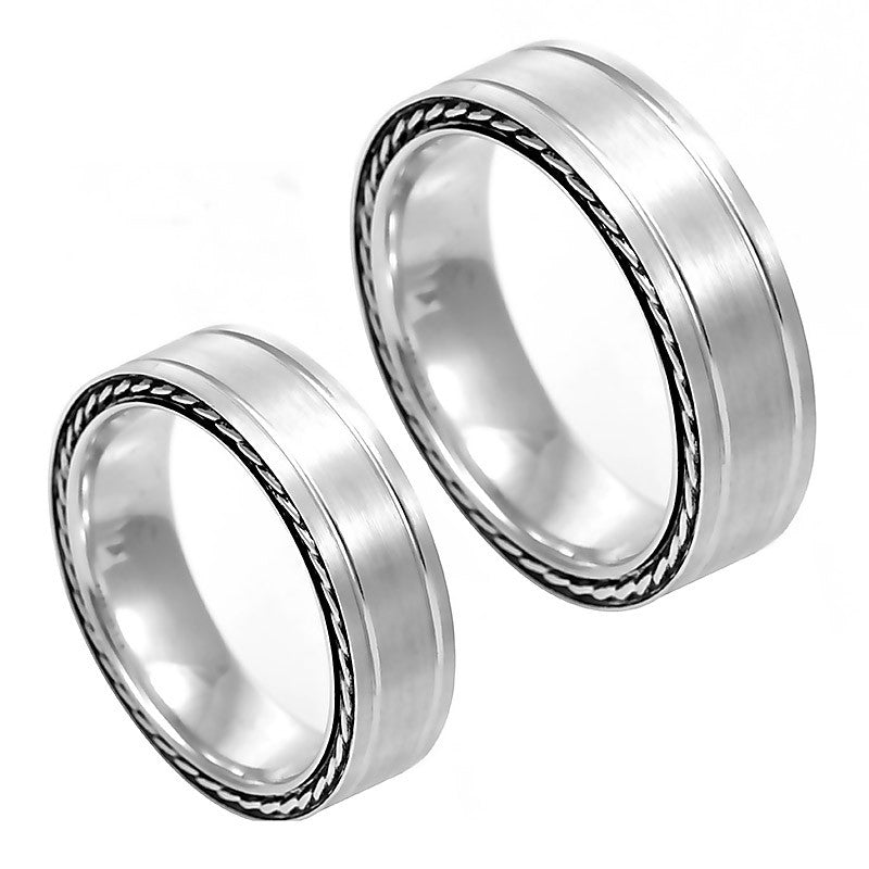 Oxidized Edges Flat 14K White Gold Comfort Fit Band