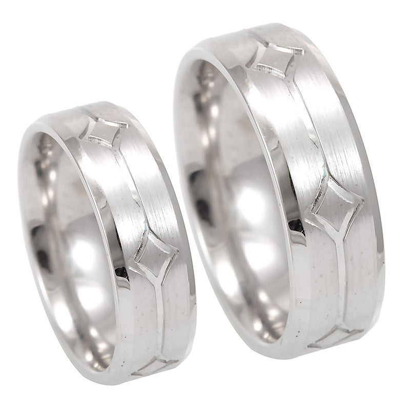 Rhombus Design 14K White Gold Rounded Comfort Fit Band