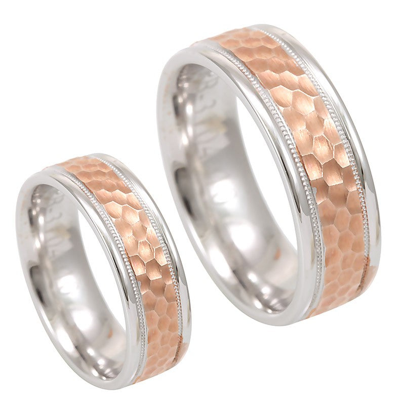 Hammered 14K White and Rose Gold Comfort Fit Band