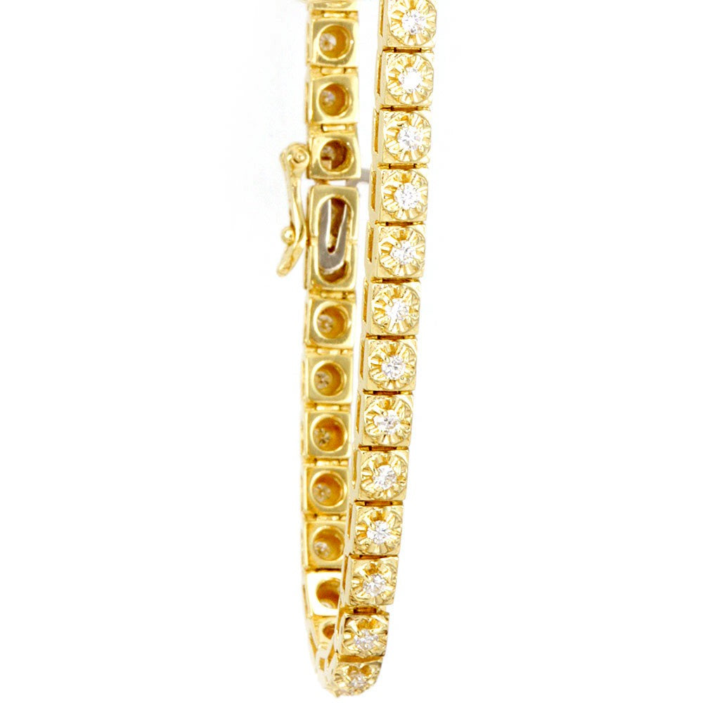 Prong Set Round Diamond Tennis Bracelet cast in 14K Yellow Gold