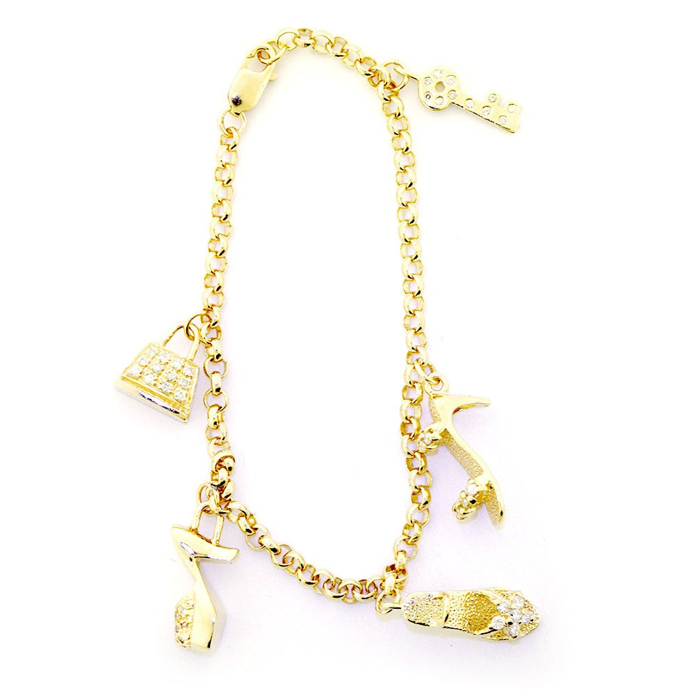 padlock charms with bezel set diamonds in 14k yellow gold bracelet