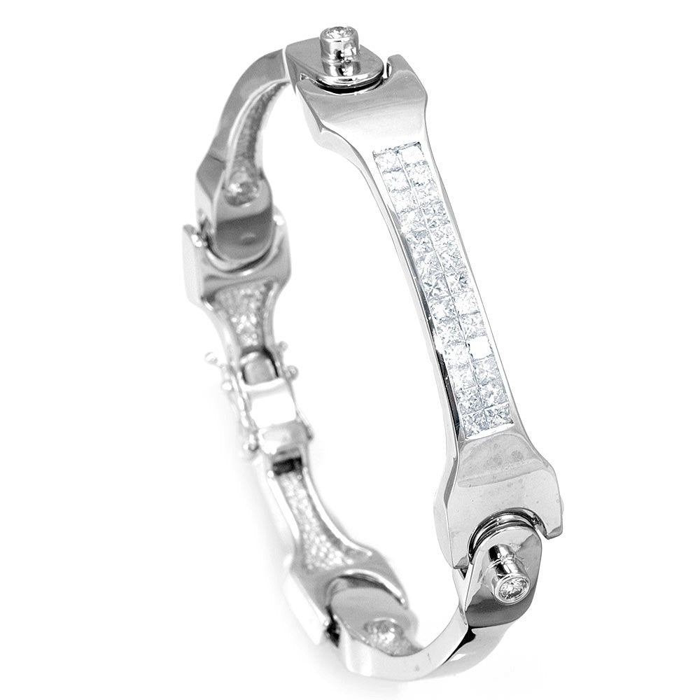 Invisible Set Princess Cut Diamond in 14K White Gold Bangle, Bracelet